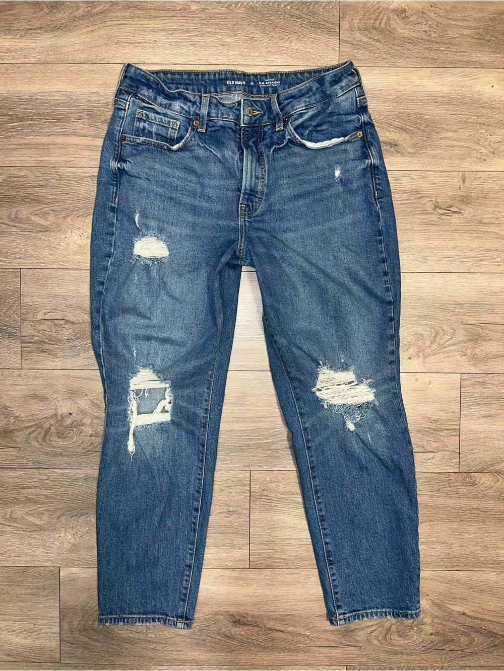 Old Navy OG Straight High Rise Denim Jean's Distressed Secret Slim Pockets SZ 12